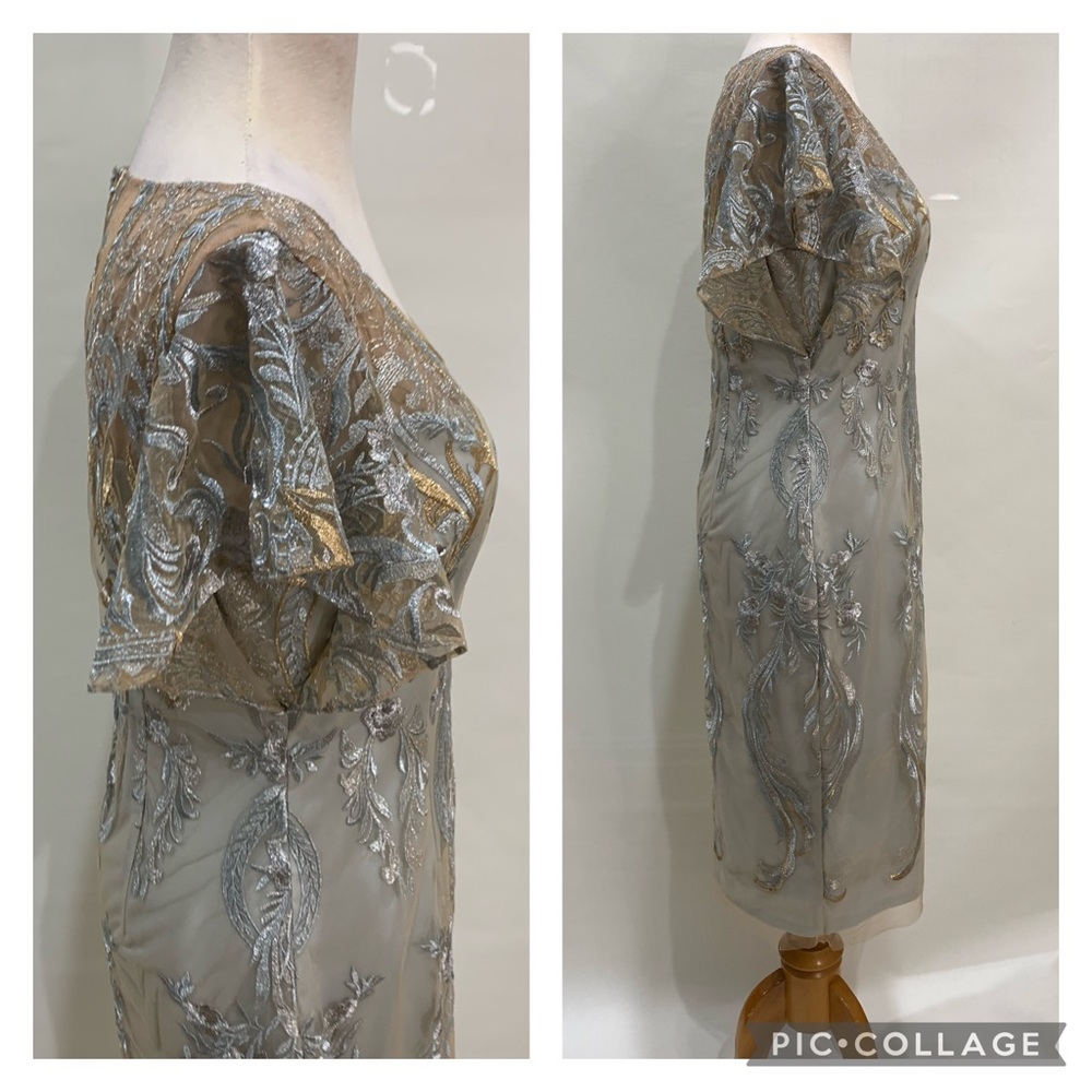 Mon Cheri silver gold flutter sleeve midi dress - Picture 6 of 6